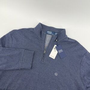 $168 NEW Polo Ralph Lauren Mens XXL Navy Blue Pique 1/4 Zip Pullover Sweater